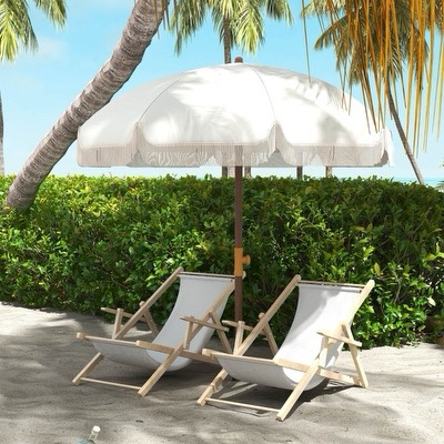 Outsunny 6.2' Beach Umbrella for Travel, Vent, Ruffles, Carry Bag, Portable Outdoor Umbrella for Garden, White 