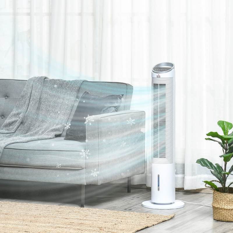 HOMCOM 40" Portable Oscillating Air Cooler Fan for Home Office, 3-In-1 Standing Ice Floor Fan with Humidifier, 3 Modes, 3 Speeds, 8H Timer, Remote, LED Display, White