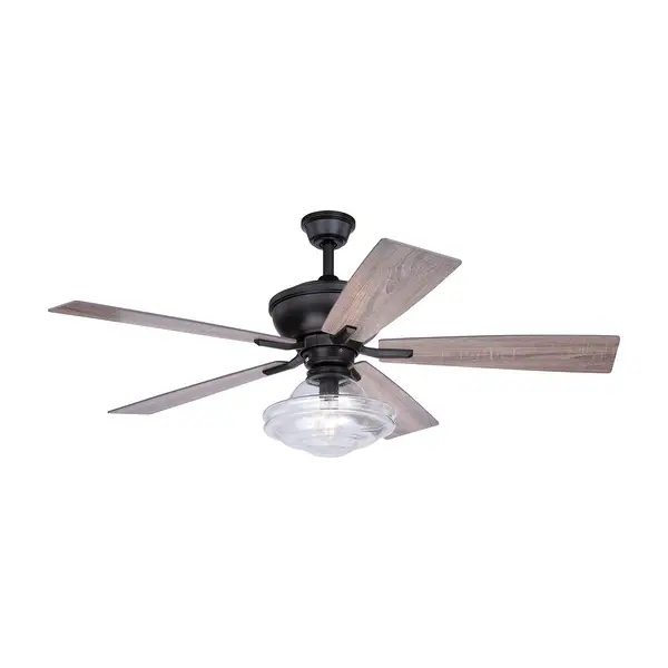 Huntley 52-in. Bronze Farmhouse Indoor Ceiling Fan with Schoolhouse LED Light Kit and Remote - 52-in W x 21.7-in H x 52-in D