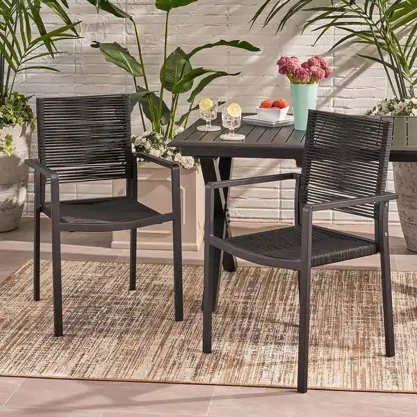Outdoor Modern Aluminum Dining Chair with Rope Seat (Set of 2)