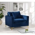 Meridian Furniture 633Navy-C Naomi Collection Modern | Contemporary Velvet Upholstered Chair with Stainless Steel Base in a Rich Gold or Chrome Finish, Navy