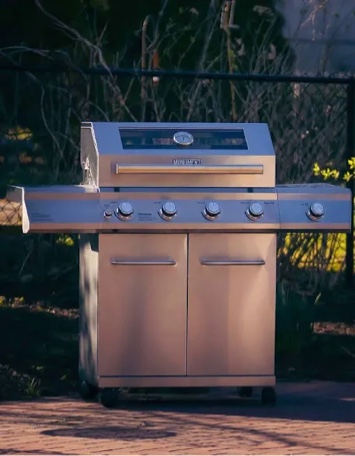 Mesa 4-Burner Propane Gas Grill in Stainless Steel with Broil Zone, Clear View Lid, Side Burner and LED Controls