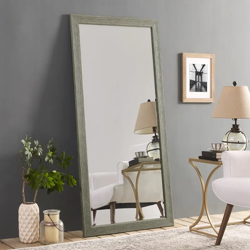 Sailee Rectangle Full Length Mirror, Faux Wood Farmhouse Mirror, Floor Mirror