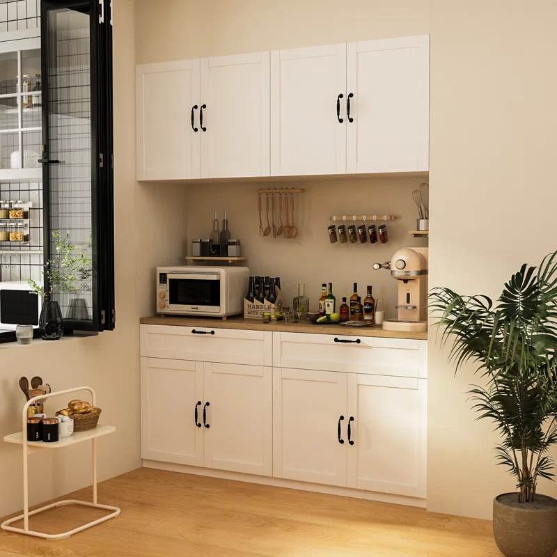 Slab 63'' W x 55.1'' H White Medium Density Fiberboard (MDF) Kitchen Cabinet Set Ready-to-Assemble