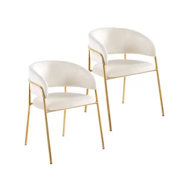 Porthos Home Cardi Dining Chairs Set of 2, Velvet Upholstery, Gold Legs - Off White