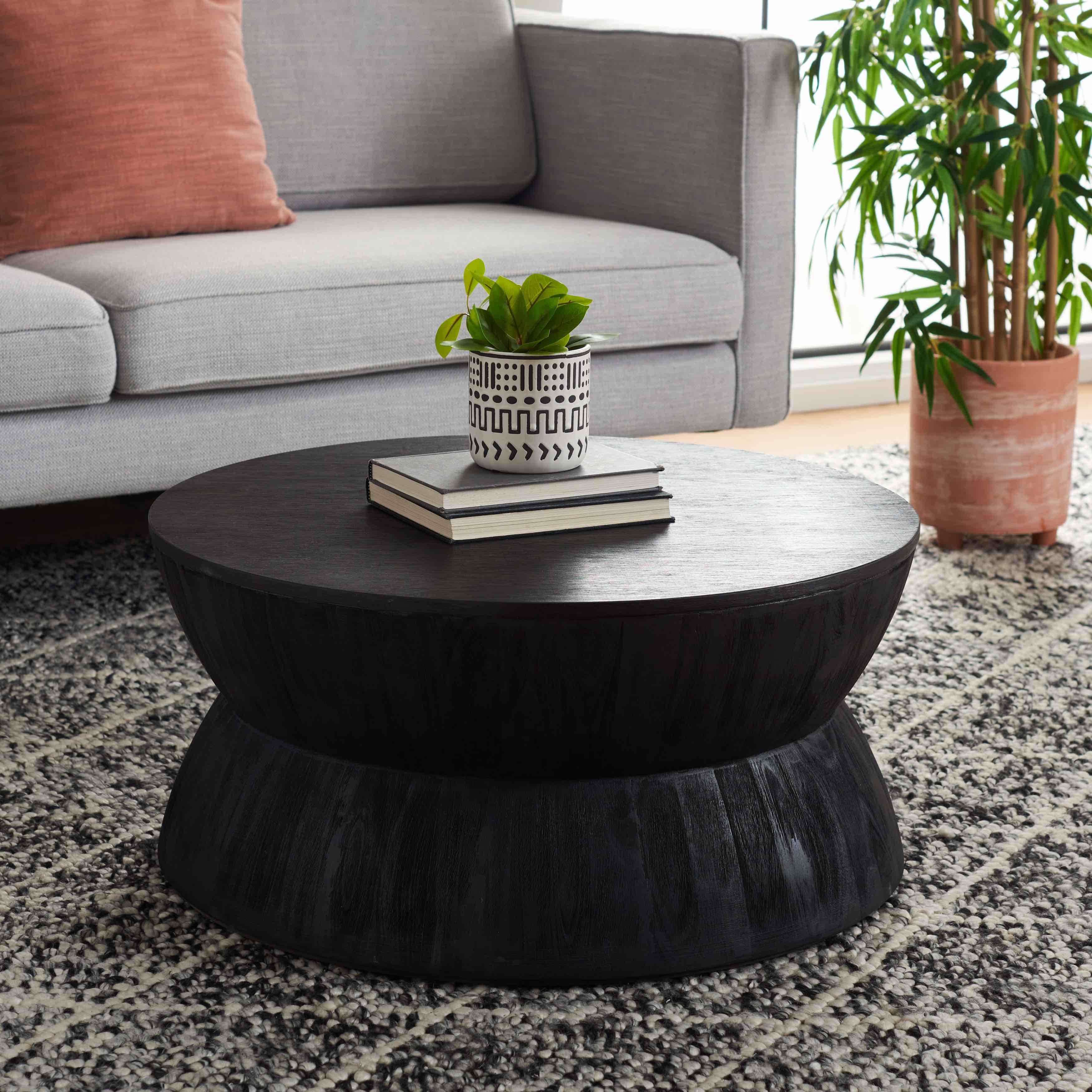 SAFAVIEH Alecto Brown Round Coffee Table - 30" W x 30" L x 14" H - Black