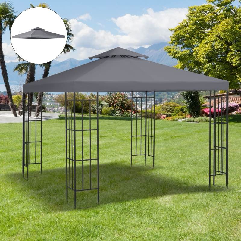 Outsunny 9.8' x 9.8' Gazebo Replacement Canopy, 2 Tier Top UV Cover Pavilion, Charcoal (TOP ONLY)