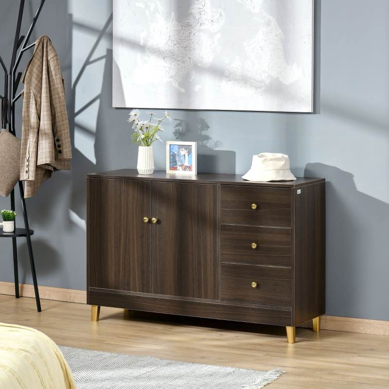 HOMCOM Modern Sideboard, Storage Cabinet, Accent Cupboard with 3 Drawers, Adjustable Shelf, Brown