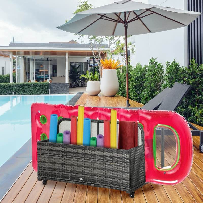 Outsunny Rolling Rattan Pool Cart