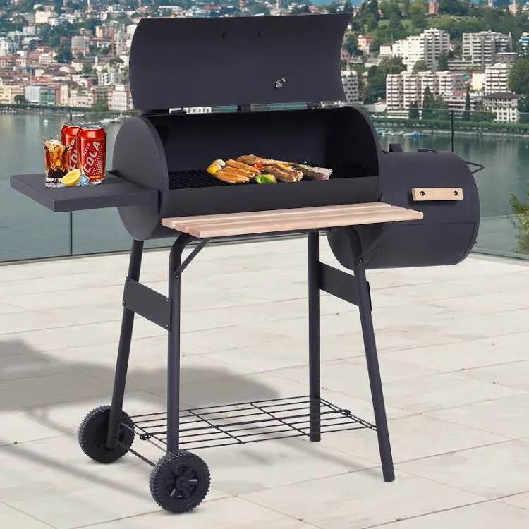 Outsunny 48" Steel Portable Backyard Charcoal BBQ Grill and Offset Smoker Combo