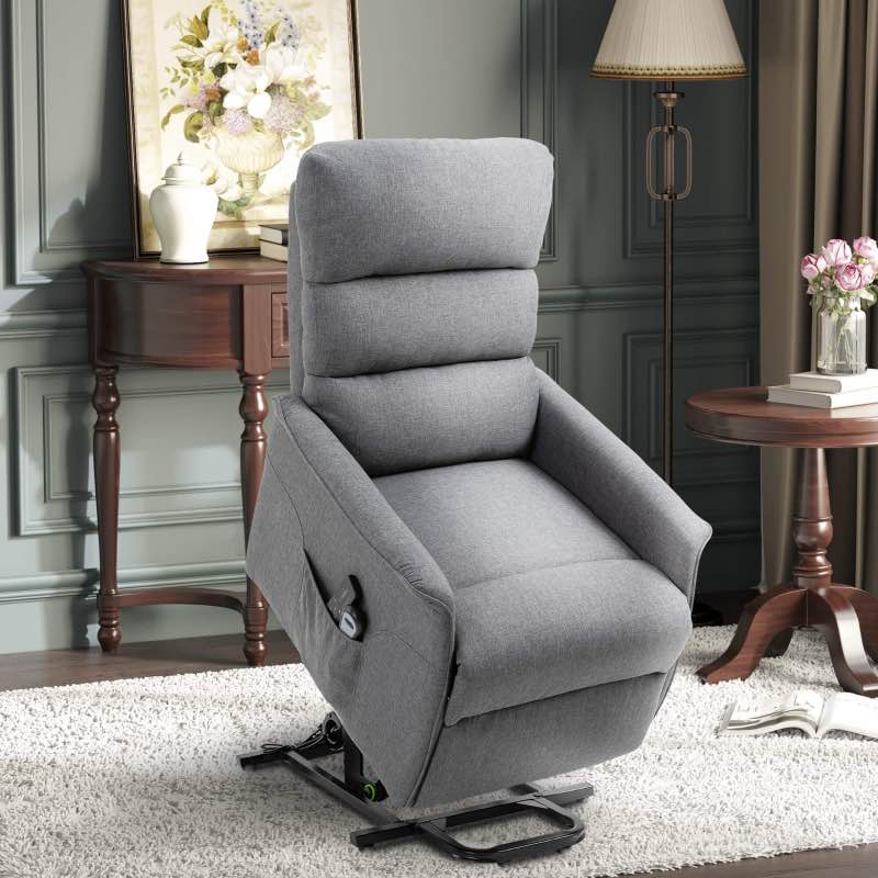 HOMCOM Power Lift Assist Recliner Chair for Elderly with Remote Control, Linen Fabric Upholstery Grey