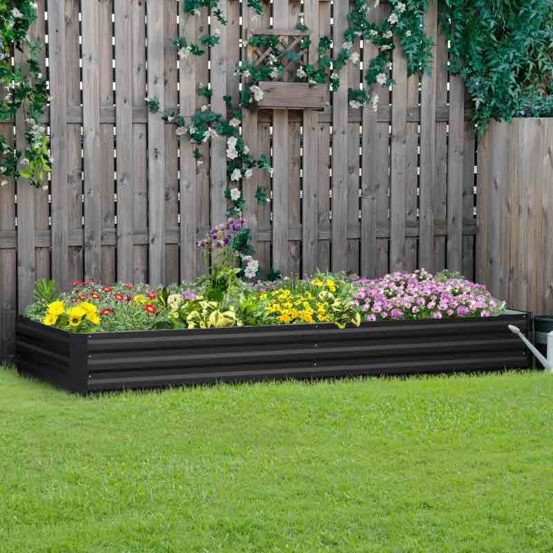 Outsunny Galvanized Raised Garden Bed, 8' x 3' x 1' Metal Planter Box, for Growing Vegetables, Flowers, Herbs, Succulents, Gray