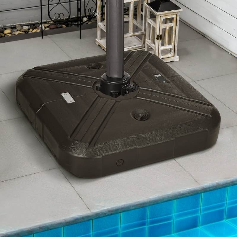 Outsunny Fillable Patio Cantilever Umbrella Base with Wheels, Heavy-duty Offset Umbrella Weights with Easy-Fill Spouts, Steel Cross Base, 430lbs Sand or 375lbs Water Filled, Coffee