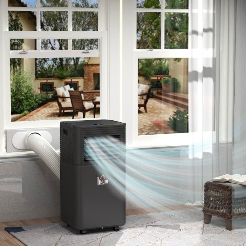 HOMCOM 8000 BTU Portable Air Conditioner for Rooms Uo to 344 Sq.Ft., 4-in-1 Mobile AC Unit with Dehumidifier, Cooling Fan, Sleep, Remote, 24H Timer, Auto Off, Window Installation Kit, Black