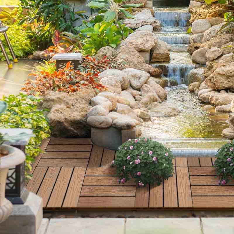 Outsunny Interlocking Deck Tiles, Pack of 11 Outdoor Flooring Patio Tiles, 12" x 12", All Weather for Porch, Balcony, Backyard for a New Classic Look, Teak