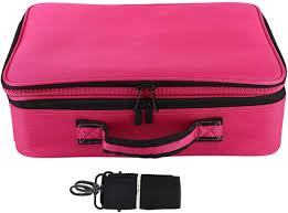 MONSTINA Cosmetic Bags 3 Layer Cosmetic Organizer Makeup Case Beauty Artist Storage Brush Box with Shoulder Strap (Large, PU Leather pink)