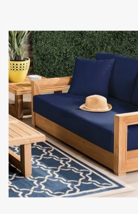 Safavieh Outdoor Couture Collection Montford Navy 2-Seat Bench Cushion & Pillow Cover Set