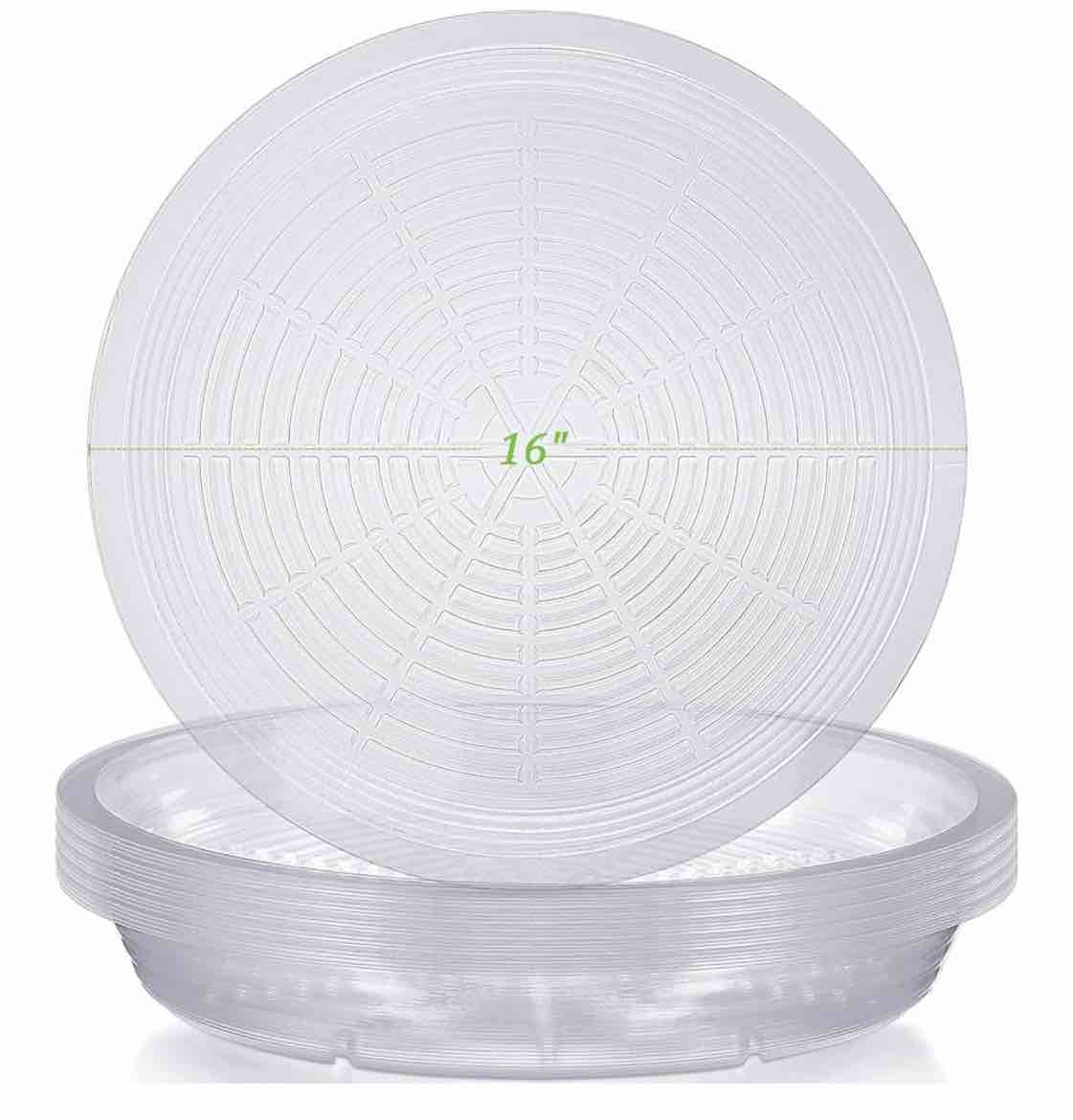 Shellwei 18 Pack 16" 18" 20" Plastic Plant Saucers Extra Large Clear Flower Pot Drip Trays Plant Drip Trays Plant Drainage Tray Plant Saucer Trays for Indoors Outdoors(16 Inch)