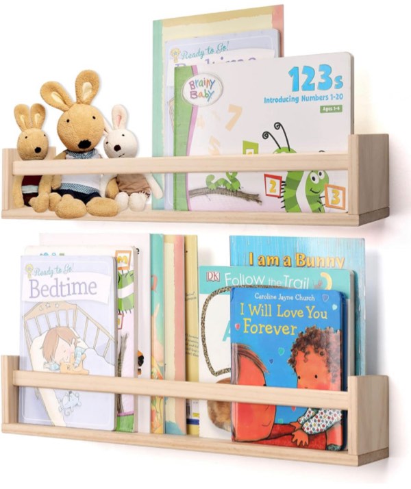 Gneric Floating Shelves for Wall, Burlywood Nursery Book Shelves, 23.6 inch Kids Bookshelf, Wall Shelves for Living Room Bedroom Decor,Kitchen Spice Rack,Bathroom Storage Rack(2 Pack