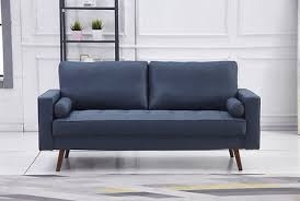 8116 Navy Linen Mid-Century Sofa