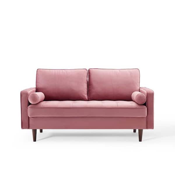 Valour 61.5 in. Dusty Rose Velvet 3-Seater Loveseat with Removable Cushions