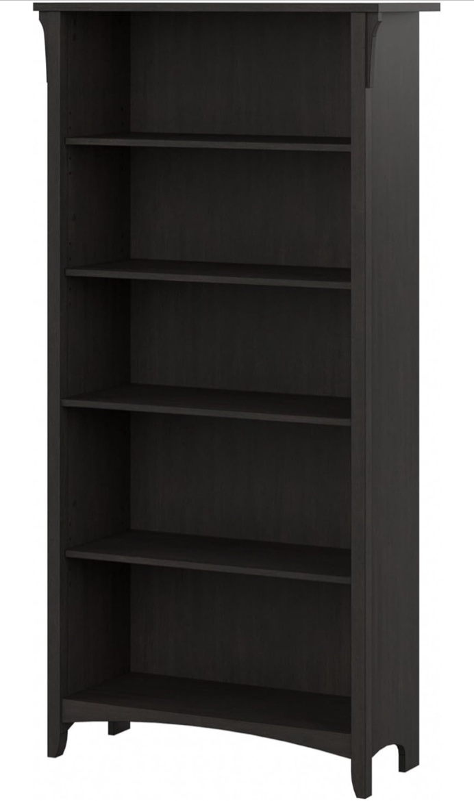 Bush Furniture Salinas Tall 5 Shelf Bookcase in Vintage Black Distressed Style Modern Farmhouse Bookshelf for Living Room and Home Office