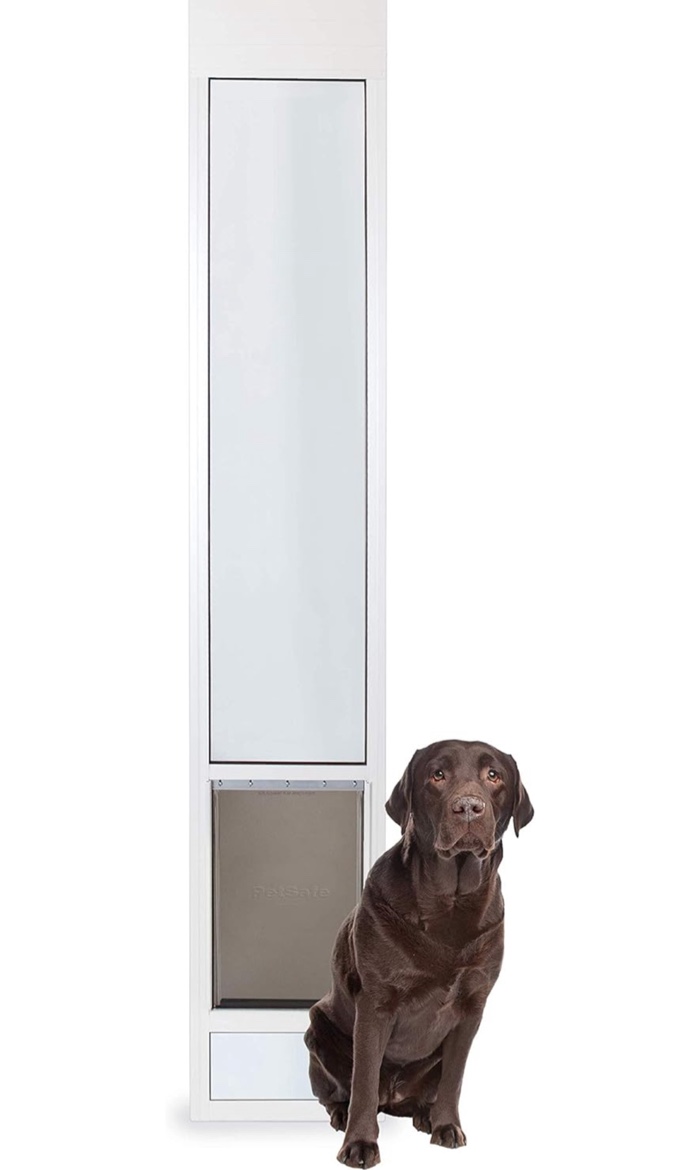 PetSafe 1-Piece Sliding Glass Pet Door for Dogs & Cats - Adjustable Height 75 7/8" to 80 11/16" - Large-Tall, White, No-Cut Install, Aluminum Patio Panel Insert, Great for Renters or Seasonal Install