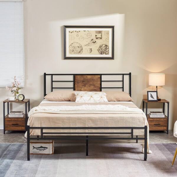 Platform Bed Frame ?Black Metal Frame? Full Size Platform Bed with Headboard and Footboard, Noise Free 53.9in. Wide