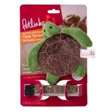 Petlinks Tipsy Turtle Refillable Plush Cat Toy with Catnip Tube - Blue, One Size