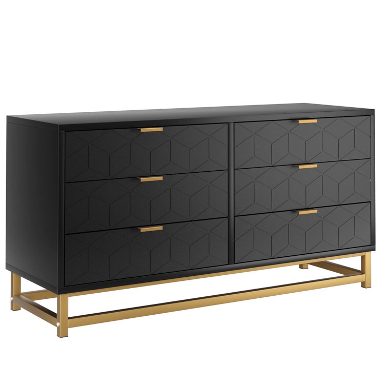 Black/Gold Laportia 6 Drawer 47.2" W Double Dresser