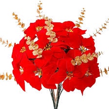 Luyue 4Pack Artificial Red Poinsettia Christmas Flowers and Red Berries BushesFake Floral Decorative Ornament for X'mas Tree Wreath Decor Holiday Decoration
