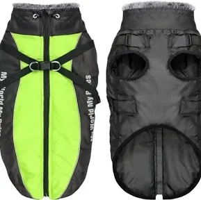 Taglory Dog Winter Coats, Waterproof Reflective Dog Coat for Cold Weather, Zip Up Dog Jacket with Furry Collar for Medium Large and Extra Large Dogs, Green, XL