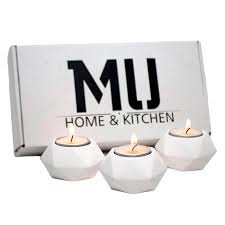 MU Set of 3 Tealight Candle Holder - Concrete Votive Candle Holder, Table, Office, Wedding, Birthday Decor, Valentine's Day Gift, Geometric Design Candle Holder for Home Decor