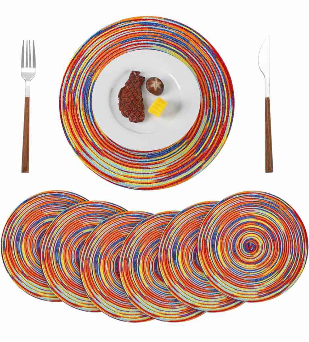 Gerrii Round Braided Placemats Washable Table Mats 15 Inch Woven Placemats Polyester Boho Round Placemats for Kitchen Dining Table Plate Mat for Party