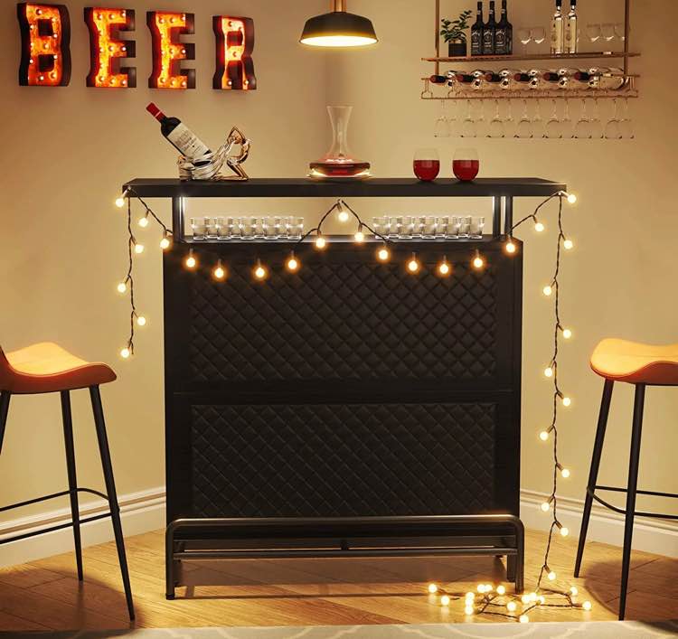 Bar Unit, 3-Tier Bar Table Liquor Cabinet with Stemware Rack