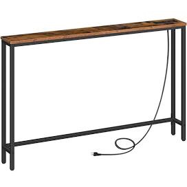 HOOBRO Skinny Console Table with Power Outlets and USB Ports, Table with Charging Station, Narrow Sofa Table, Behind Couch Table, for Entryway, Hallway, Foyer, Rustic Brown BF15XG01G1
