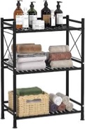 TZAMLI 3 Tier Shelving Unit, Metal Bathroom Storage Shelves Organizer, Free-Standing Heavy Duty Storage Rack Shelf for Small Space Balcony Kitchen Office, Matte Black