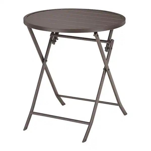 Mix and Match 24.6 in. Dark Taupe Folding Round Metal Outdoor Patio Bistro Table