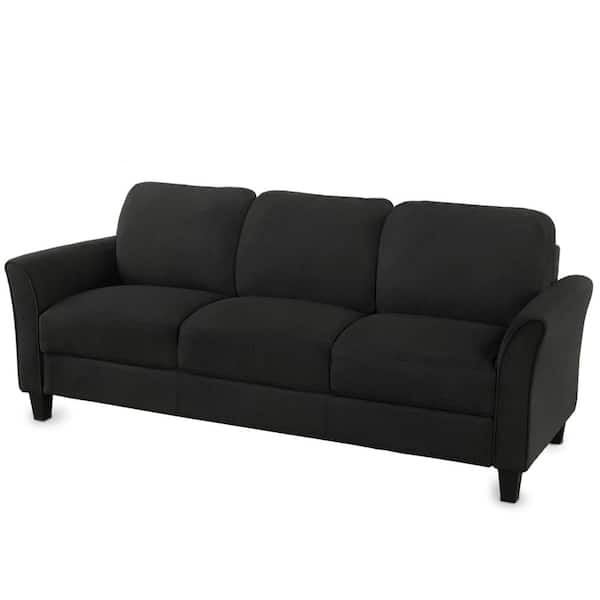 76 in. W Flared Arm Linen Fabric 3-Seat Modern Straight Sofa in Black