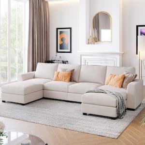 Harper & Bright Designs 130.7 in. W Square Arm 3-Piece Polyester U-Shaped Modern Sectional Sofa in Beige (Box 2 OF 5 only) 