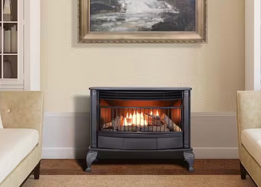 ProCom Vent Free Dual Fuel Stove, Freestanding Fireplace and Indoor Space Heater, Use with Natural Gas or Liquid Propane, Heats up to 1,100 Square Feet, 25,000 BTU. 13"D x 33"W x 26"H