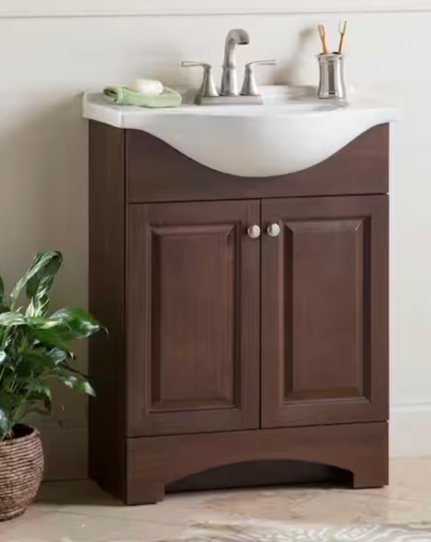 Chelsea 26 in. W x 18 in. D x 36 in. H Single Sink Floating Bath Vanity in Cognac with White Porcelain Top