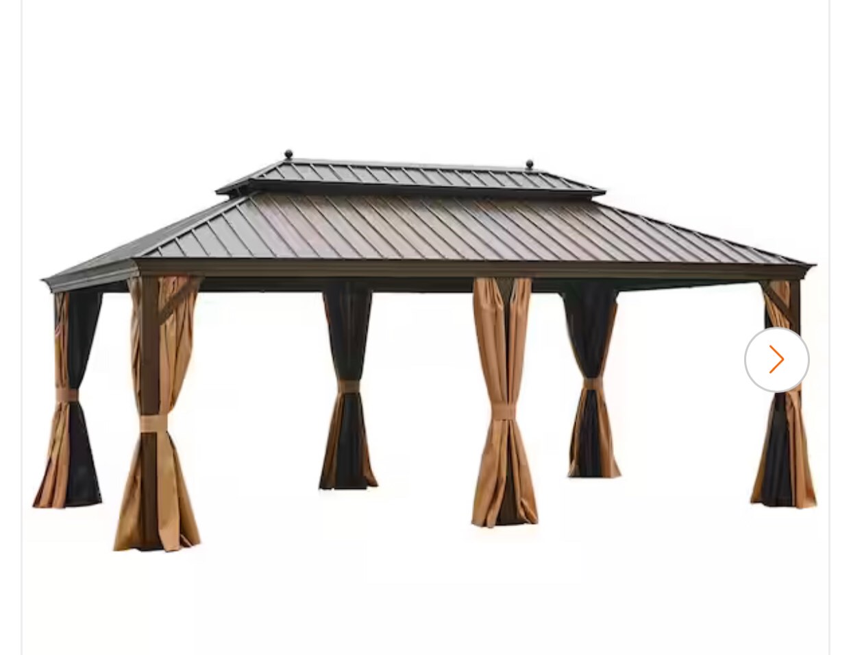 12 ft. x 20 ft. Outdoor Hardtop Gazebo Brown Canopy Double Vented Roof Pergolas Aluminum Frame with Netting and Curtains. BOX 6 of 7 ONLY