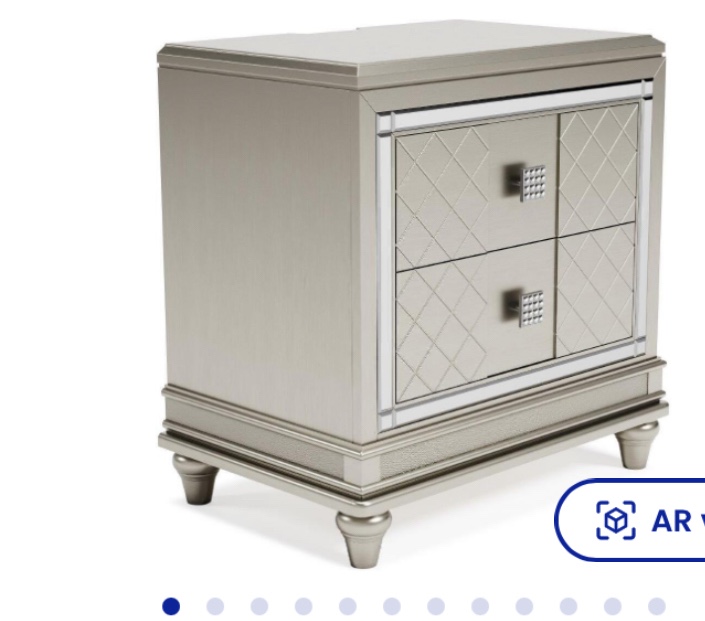 Glory furniture Chevanna Glam Embossed Diamond-Patterned 2 Drawer Night Stand with USB Charging Ports, Chrome