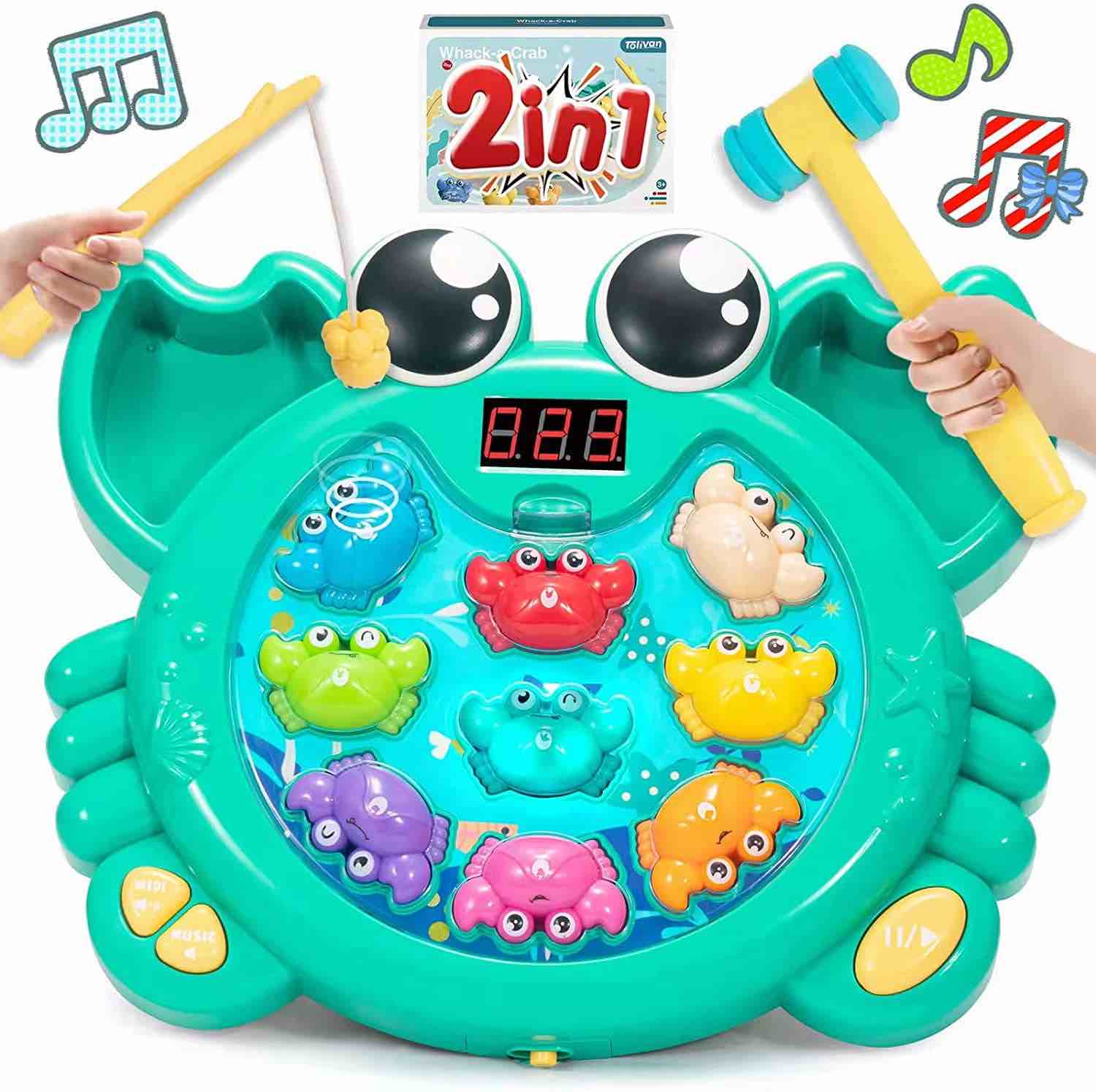 Play22 Whack A crab Game - Interactive Whack A Frog Game for Toddler, Learning, Active, Early Developmental Toy, Fun Gift Boys and Girls, 2 Hammers Included - Original