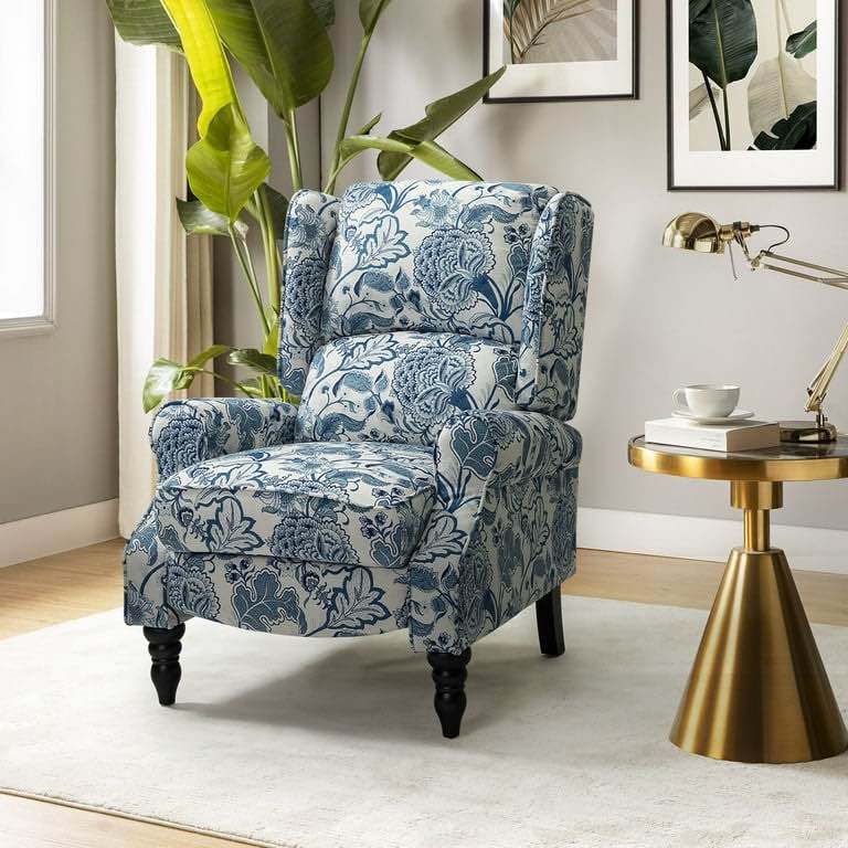 HULALA HOME Olympus Upholstered Classic Manual Wingback Recliner with Spindle Legs by JACOBEAN