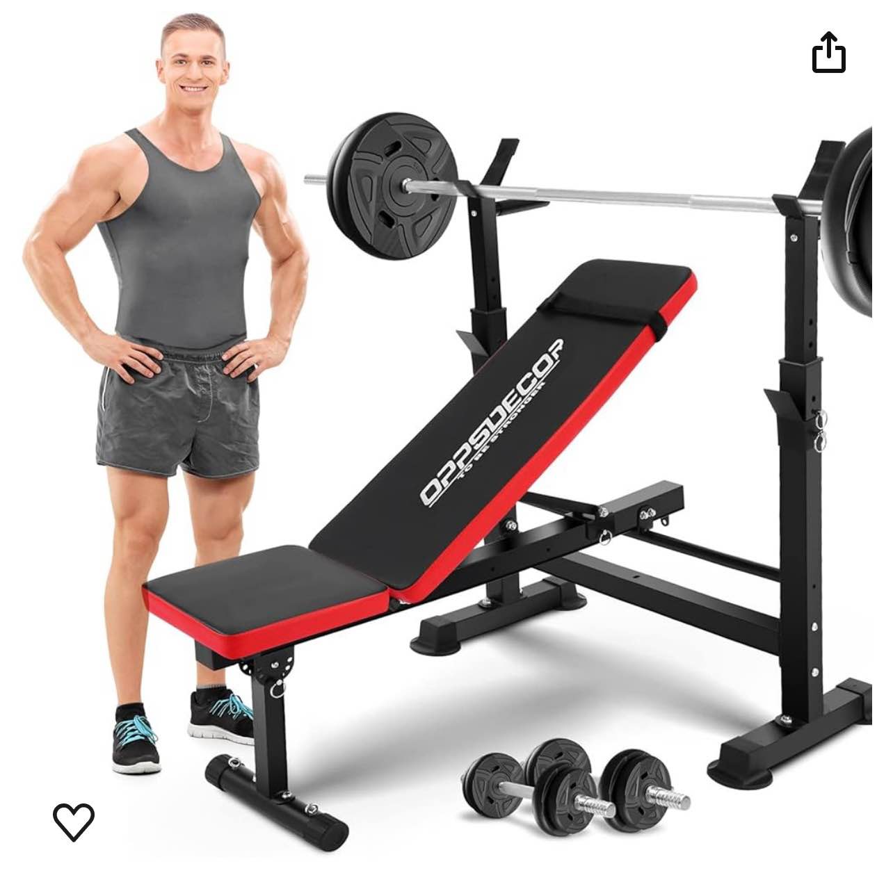 OPPSDECOR 8 in 1 650lbs Weight Bench Adjustable Workout Bench Set with Squat Rack Olympic Weight Bench Strength Training Leg Developer Preacher Curl and Barbell Rack Incline Seat for Home Gym OPX496