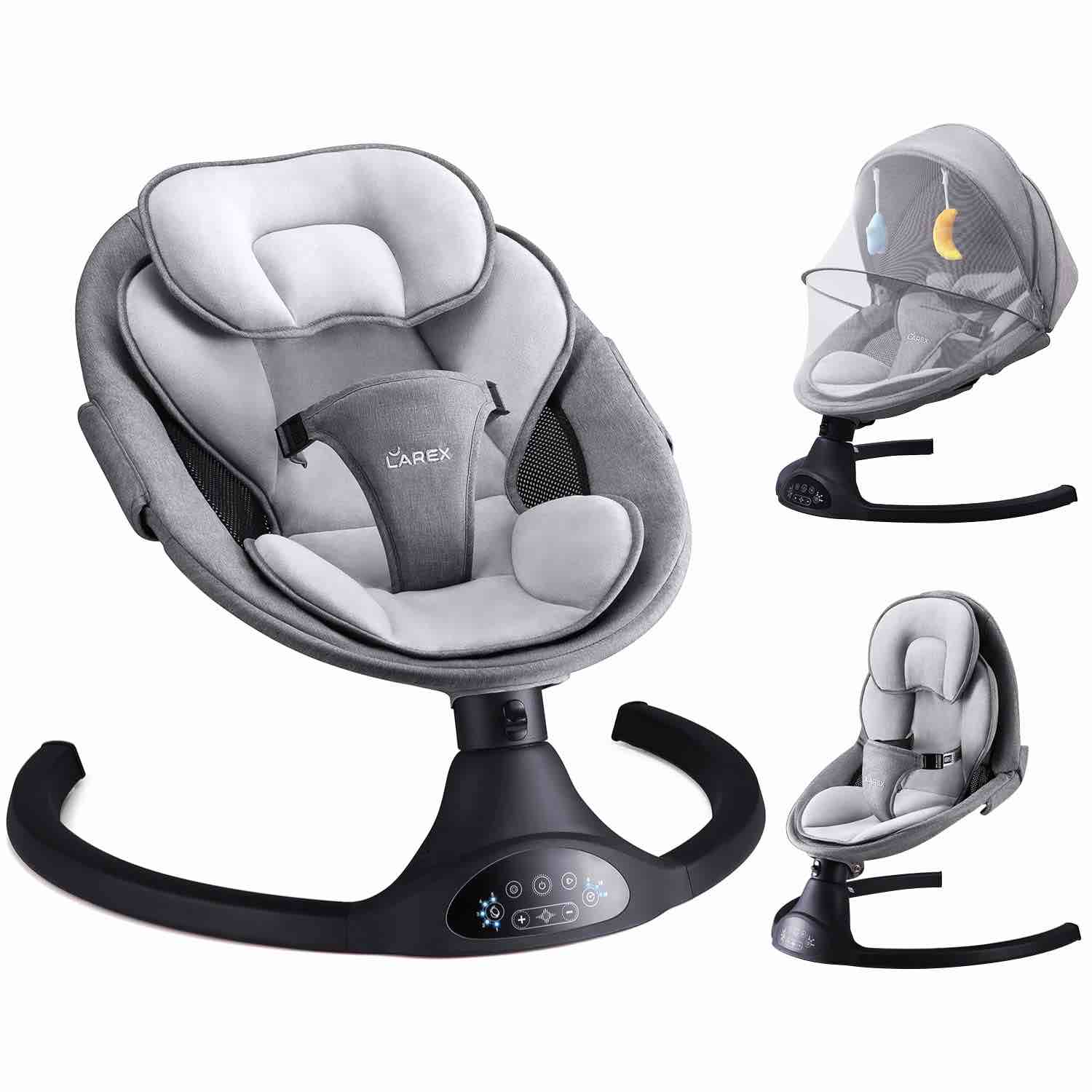 Larex Baby Swing for Infants | Electric Bouncer for Babies,Portable Swing for Baby Boy Girl,Remote Control Indoor Baby Rocker with 5 Sway Speeds,3 Seat Positions,10 Music and Bluetooth