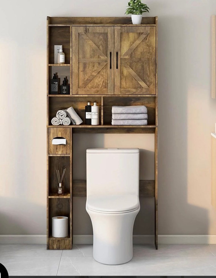 Farmhouse Storage Cabinet Over Toilet With 2 Barn Door For Bathroom