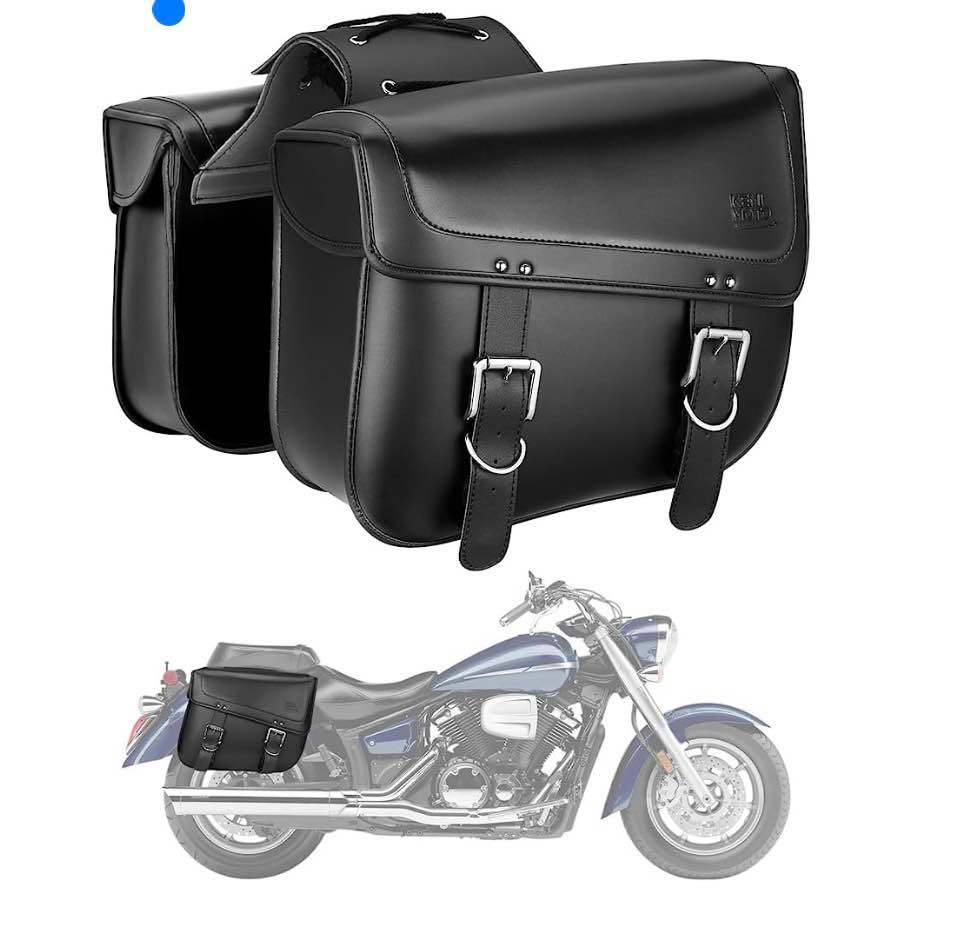 KEMIMOTO Motorcycle Saddlebags, 30L Large Capacity Saddle Bags Motorcycles, PU Leather Motorcycle Luggage Bag for Sportster Softail Dyna V-star Shadow, Universal Motorcycle Accessories, Black